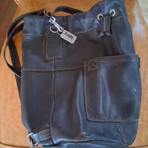 Rugby Ralph Lauren Black Leather Messenger Bag
